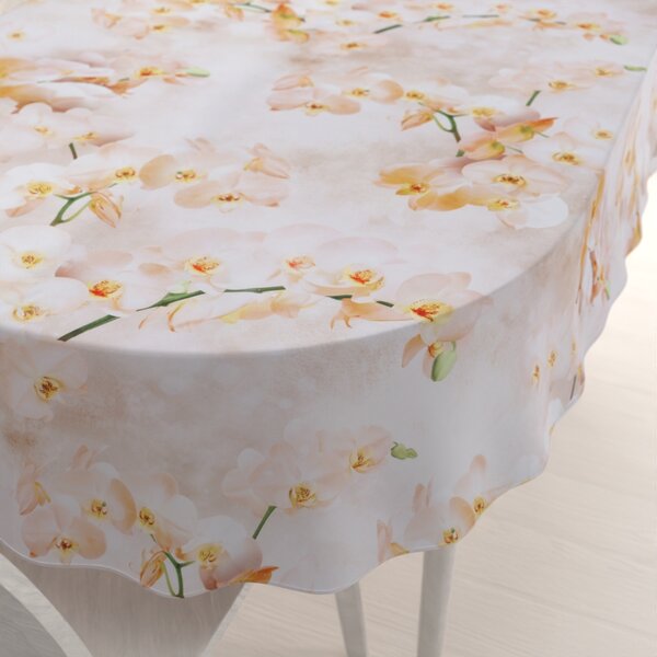Biante Teflónový oválny obrus TF-045 Orchidey na béžovom 80x120 cm