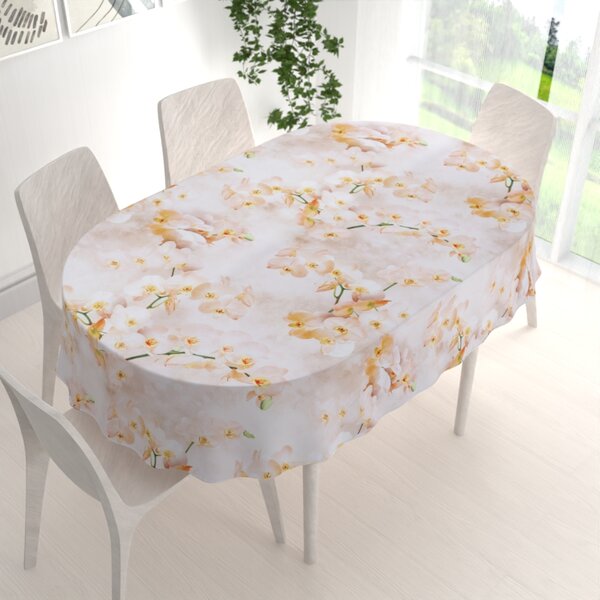 Biante Teflónový oválny obrus TF-045 Orchidey na béžovom 80x120 cm