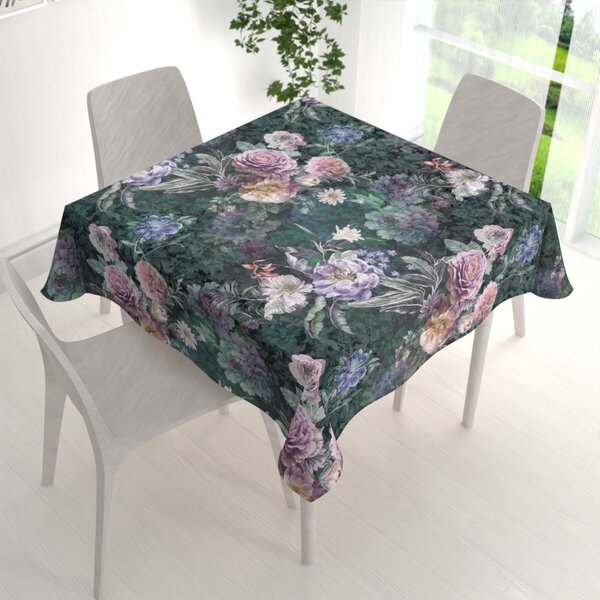 Biante Dekoračný štvorcový obrus BM-010 Veľké fialové kvety na tmavo zelenom 60x60 cm
