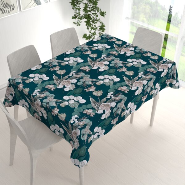 Biante Teflónový obdĺžnikový obrus TF-058 Kvety s eukalyptom na tmavo zelenom 50x100 cm