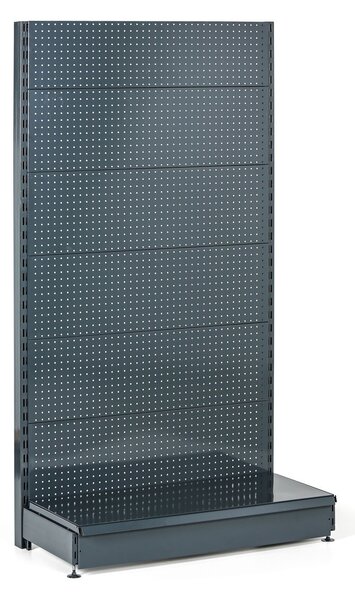Predajný regál jednostranný, perfo steny, 1600 x 1000 x 450 mm, základný, antracit