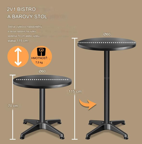Hliníkový barový stôl Ø60 cm - čierny