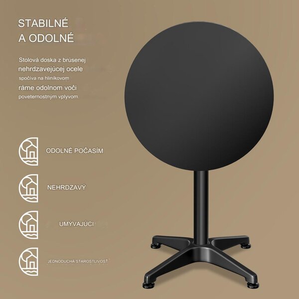 Hliníkový barový stôl Ø60cm skladací - čierny