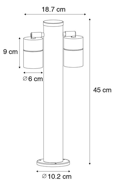 Vonkajšia lampa čierna so zemným hrotom a káblovou priechodkou 45 cm 2-svetlá IP44 - Duo