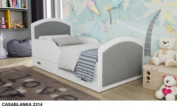 Detská čalúnená posteľ Dreams so šuflíkom + matrac, sivá