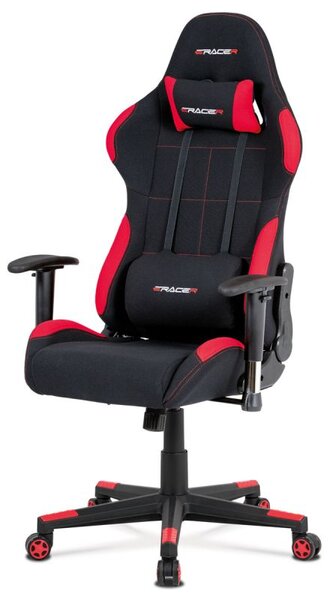 Moderná herná stolička v športovom dizajne v čiernej látke s červenými detailami (a-F02 čierno-červená)