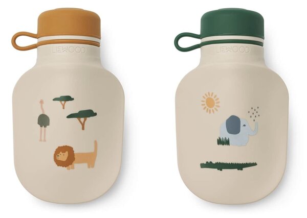 Silikonová fľaša na smoothie Lizzie Safari Sandy mix – set 2 ks