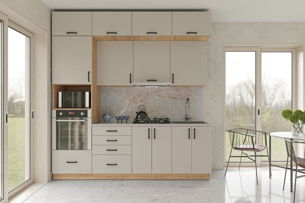 DENIS M 240 jednoduchá kuchynská linka 240 cm, kraft zlatý/kašmír