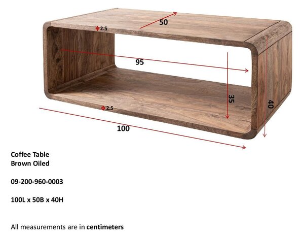 LOUNGE Konferenčný stolík Palisandr 100x50x40, hnedý, olejovaný