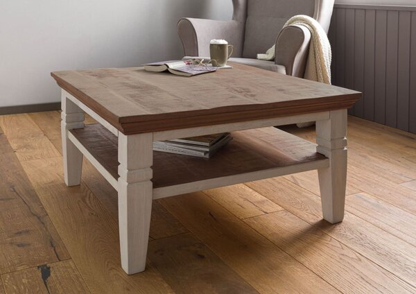 TOULOUSE Konferenčný stolík mango 85x85x45 biely lakovaný