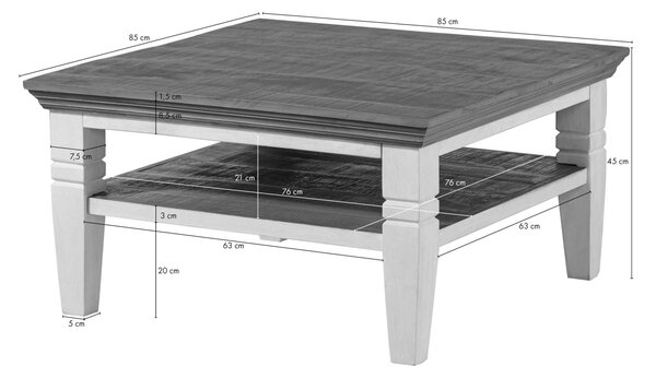 TOULOUSE Konferenčný stolík mango 85x85x45 biely lakovaný
