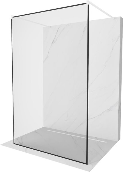 Mexen Kioto, priechodná sprchová zástena 140 x 200 cm, 8mm sklo číre/čierny vzor, 2x biela stabilizačná rozpera, 800-140-002-20-70