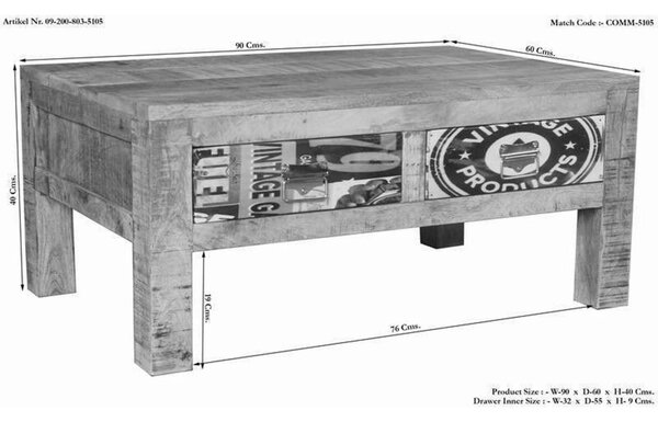 LOUNGE Konferenčný stolík mango 90x60x40 viacfarebný lakovaný