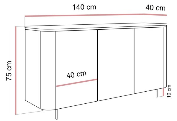KOMODA JULIEN 2 KAŠMÍR + ZLATÁ LED 140 cm