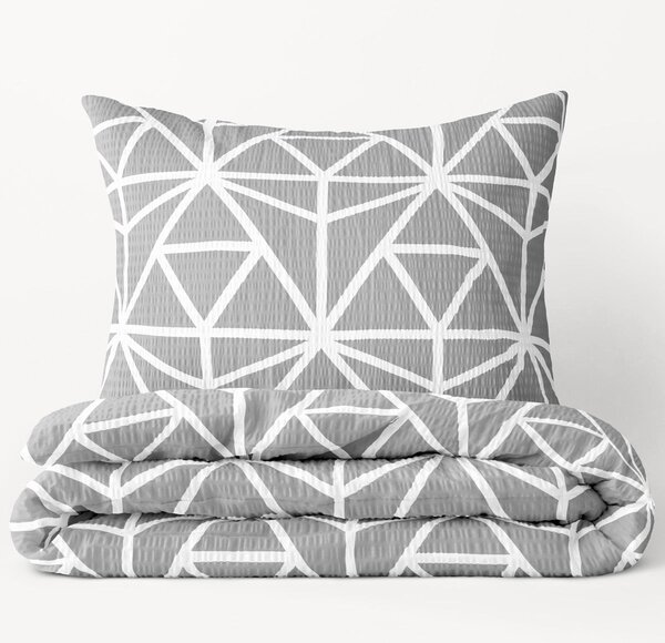 Goldea krepové posteľné obliečky deluxe - vzor 1049 biele geometrické tvary na sivom 240 x 200 a 2ks 70 x 90 cm
