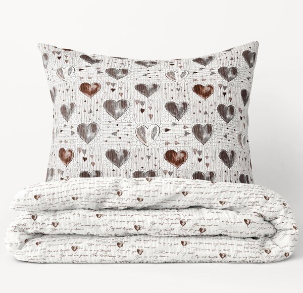 Goldea krepové posteľné obliečky - vzor 596 srdca a zamilované texty 240 x 200 a 2ks 70 x 90 cm