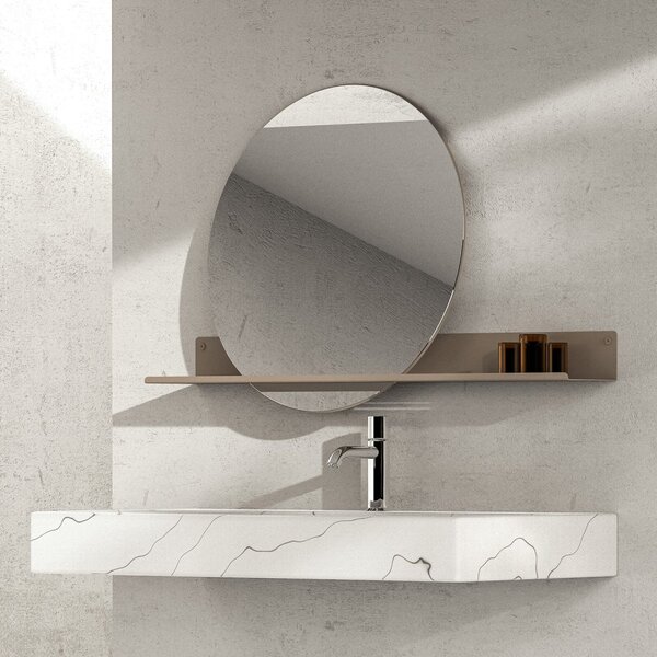 Kúpeľňové zrkadlo s kovovou policou London pieskovo šedé L