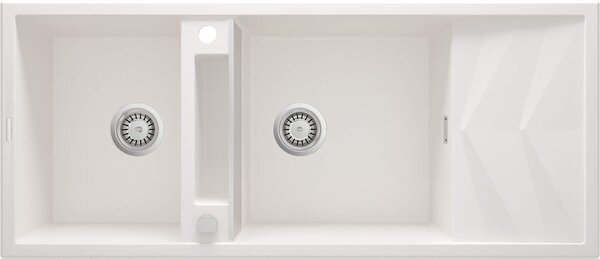 Deante Magnetic, 2-komorový granitový drez s odkvapkávačom 1160x500x224 mm, biela, DEA-ZRM_A213