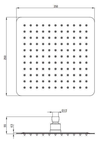Deante Cascada, nerezová dažďová sprchová hlavica 250x250 mm, čierna matná, DEA-NAC_202K