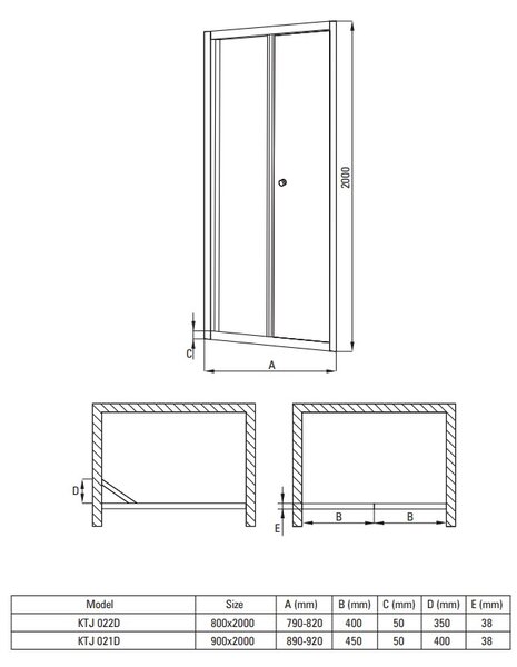 Deante Jasmin Plus, skladacie sprchové dvere 90x200 cm, 5mm číre sklo, chrómový profil, DEA-KTJ_022D
