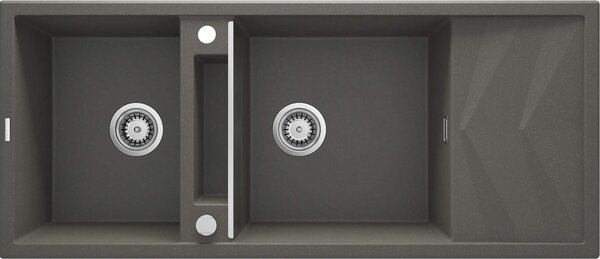Deante Magnetic, 2-komorový granitový drez s odkvapkávačom 1160x500x224 mm, antracitová metalíza, DEA-ZRM_T213