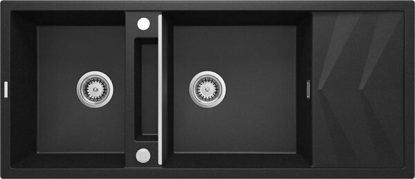 Deante Magnetic, 2-komorový granitový drez s odkvapkávačom 1160x500x224 mm, grafitová metalíza, DEA-ZRM_G213