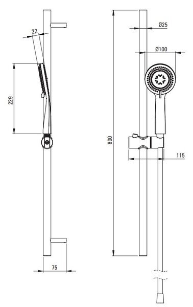 Deante Arnika, sprchový stĺp 800mm s 3-funkčnou ručnou hlavicou, chrómová, DEA-NQA_051K