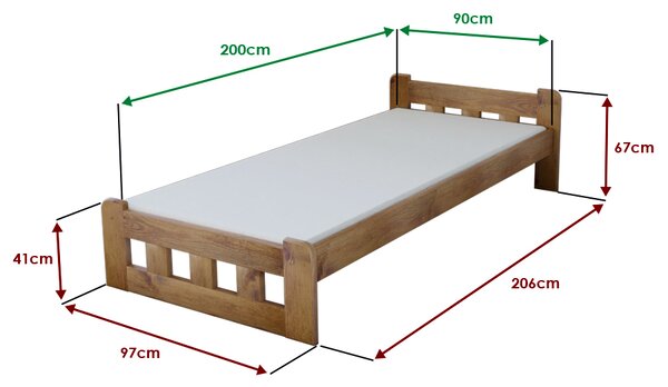 Posteľ Naomi zvýšená 90 x 200 cm, dub Rošt: S latkovým roštom, Matrac: Matrac DELUXE 10 cm