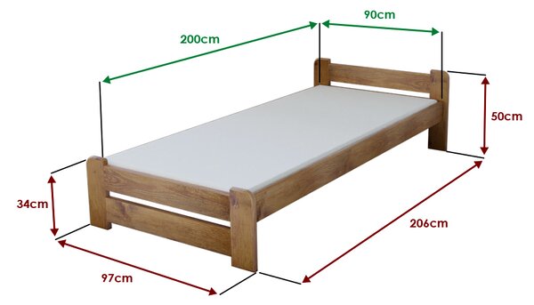 Posteľ Emily 90 x 200 cm, dub Rošt: Bez roštu, Matrac: Bez matraca