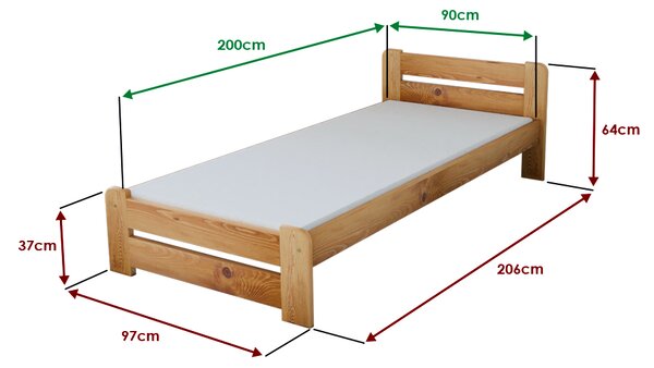 Posteľ Laura 90 x 200 cm, jelša Rošt: Bez roštu, Matrac: Bez matraca