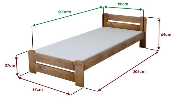Posteľ Laura 80 x 200 cm, dub Rošt: S latkovým roštom, Matrac: Matrac SOMMERA 18 cm