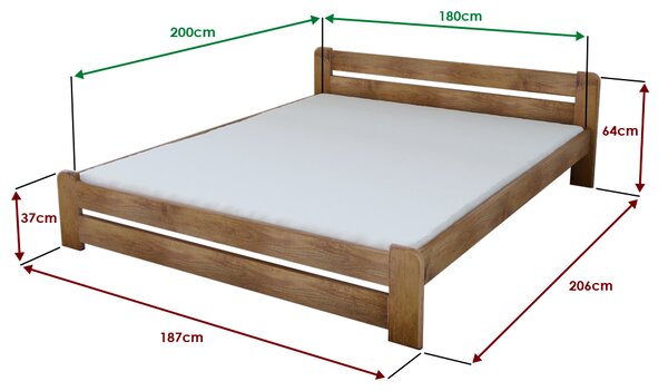 Posteľ Laura 180 x 200 cm, dub Rošt: S latkovým roštom, Matrac: Bez matraca