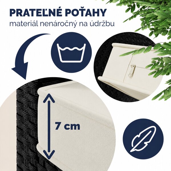 Ratanová zostava Sedan I. - čierna/krémové podušky