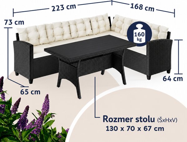Ratanová zostava Sedan I. - čierna/krémové podušky