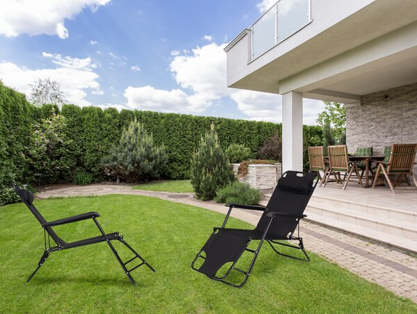 ModernHome Záhradné relaxačné kreslo s opierkou hlavy - čierne