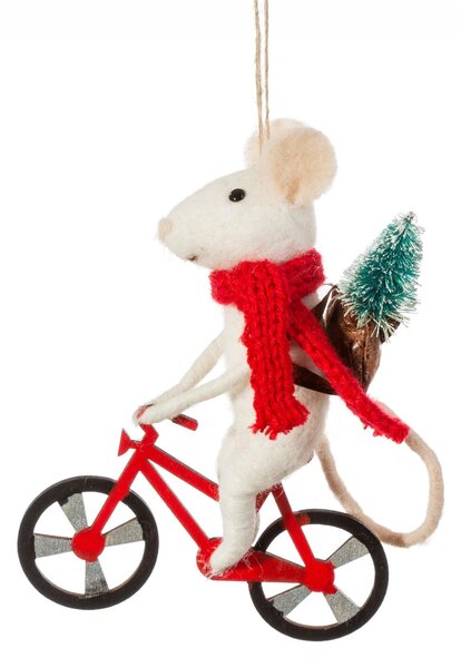 Plstená vianočná ozdoba Bicycle Delivery Mouse