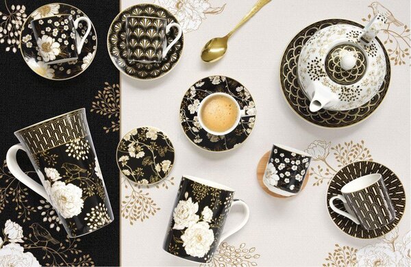 Set pre 6 osôb - porcelánový hrnček espresso s tanierikom, 100ml, Coffee Mania Art Flowers