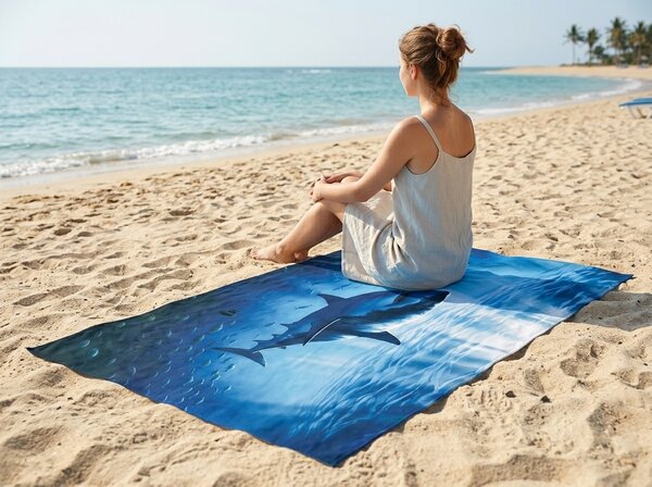Rýchloschnúca XXL plážová osuška SHARKON modrá 150 x 210 cm, 100% mikrovlákno