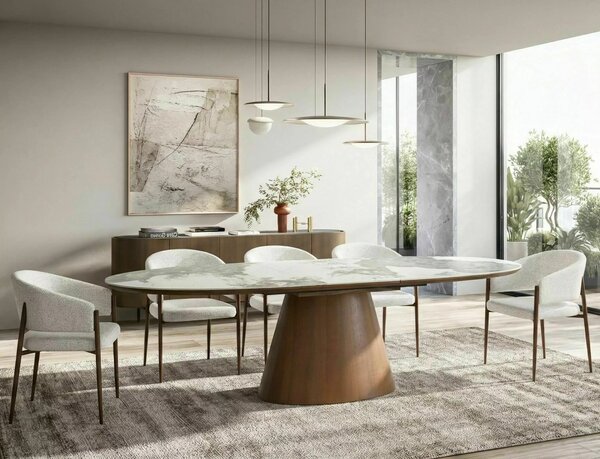 NovýNábytok.sk Jedálenský stôl Marcua (orech + biela) (pre 6 až 8 osôb). Vlastná spoľahlivá doprava až k Vám domov. 1155449