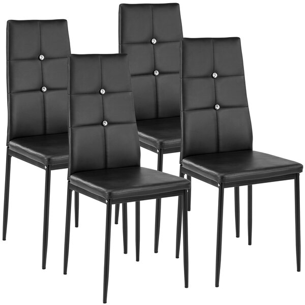 Tectake 402545 4 jedálenské stoličky, ozdobné kamienky - čierna