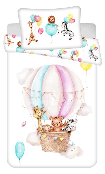 Jerry Fabrics Obliečky do postieľky 100x135 + 40x60 cm - Zvieratá "Lietajúci balón"