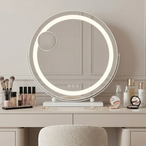 Rea MAKE-UP, kozmetické LED zrkadlo 40 cm v bielom ráme na postavenie, HOM-12019