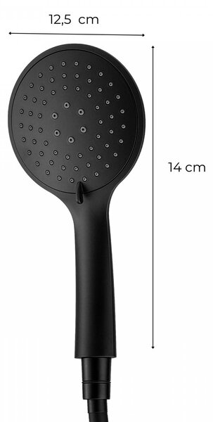 Erga Wemi, 3-funkčná ručná sprcha s hadicou 150 cm, 12,5 × 14 cm, čierna matná, ERG-YKA-BP.WEMI-BLK