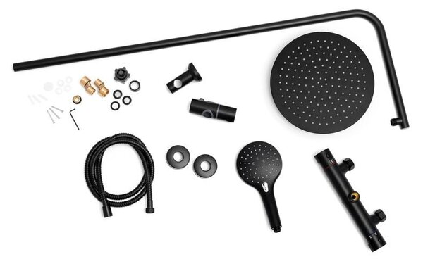 Erga Bergen, sprchový set s termostatickou batériou a dažďovou sprchou 30 cm, čierna matná, ERG-YKA-BP.BERGEN THERM 30 BLK