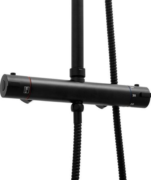 Erga Bergen, sprchový set s termostatickou batériou a dažďovou sprchou 30 cm, čierna matná, ERG-YKA-BP.BERGEN THERM 30 BLK