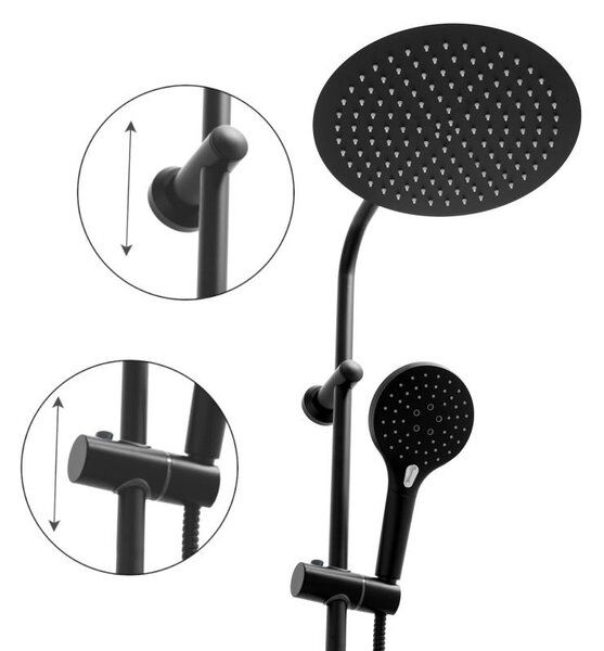 Erga Bergen, sprchový set s termostatickou batériou a dažďovou sprchou 30 cm, čierna matná, ERG-YKA-BP.BERGEN THERM 30 BLK