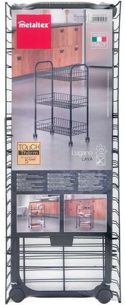 Čierny pojazdný vozík z antikoro ocele Metaltex Lugano Lava