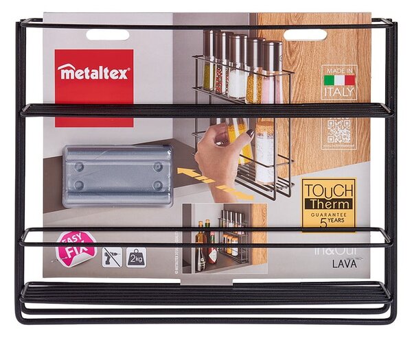 Čierna výsuvná nástenná dvojposchodová polica na korenie Metaltex Lava