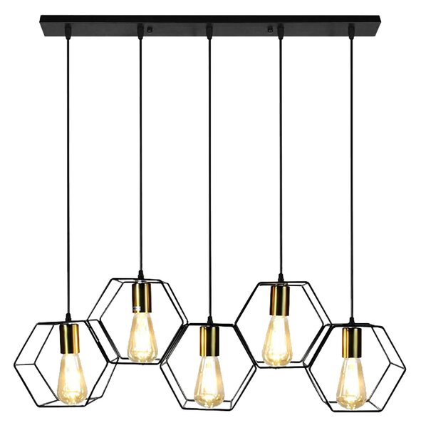 Toolight - Závesná stropná lampa Hexagon - čierna/zlatá - APP1133-5CP