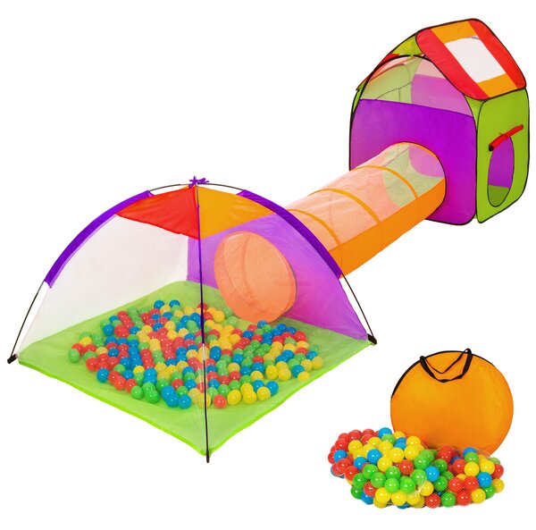 Tectake 401027 detský stanový set so spojovacím tunelom s 200 loptičkami - farebná